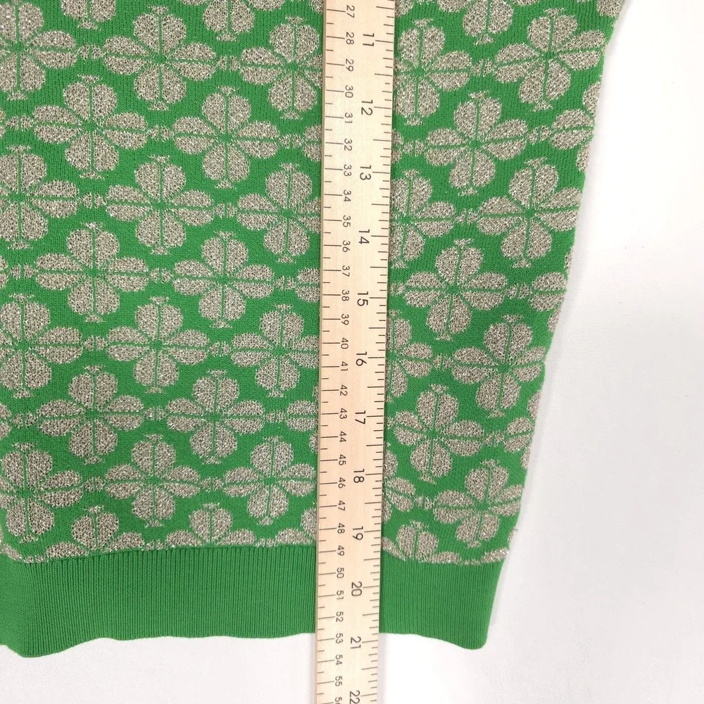 KATE SPADE Green Clover Metallic Sweater Top Blouse V Neck‎ MEDIUM NJMU A608